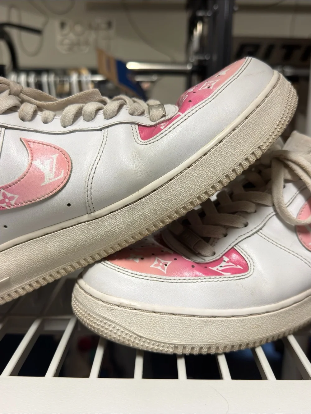 Nike White Sneakers with Pink Gradient Louis Vuitton monogram